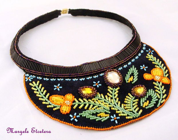 Colier etnic cu broderie traditional romaneasca UNICAT