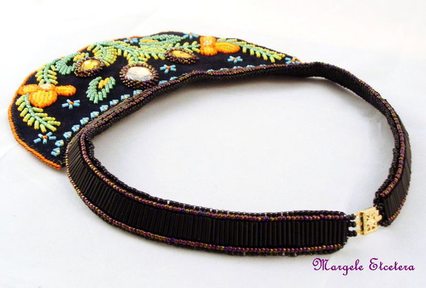 Colier etnic cu broderie traditional romaneasca UNICAT