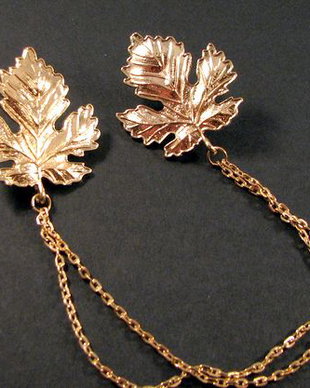 6093 - (SET) Accesoriu / brosa, aliaj metalic auriu, frunze