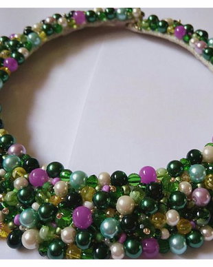 Colier statement verde,violet,ivory