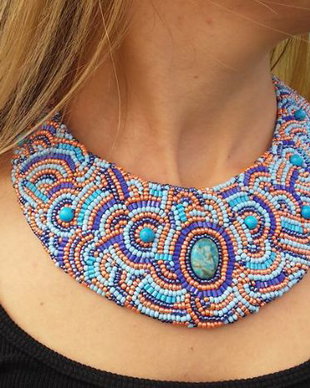 ''Orange&Blue''-colier handmade