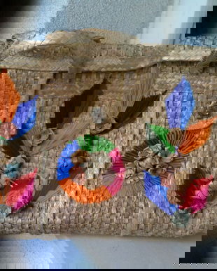 SPLENDIDA GEANTA VINTAGE HANDMADE DIN MATERIALE NATURALE,XXL