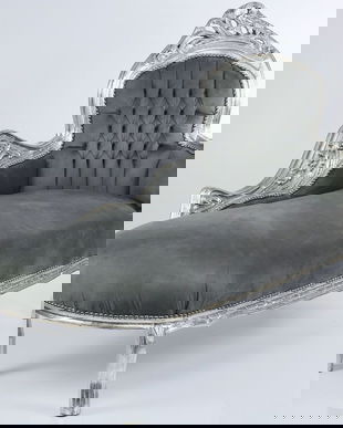 SOFA DIN LEMN MASIV ARGINTIU CU TAPITERIE DIN CATIFEA