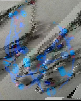 COLIER VINTAGE SUPERB PORTELAN PICTAT MANUAL ,LUCRAT IN TEHNICA TOSHIKANE SI STICLA MURANO