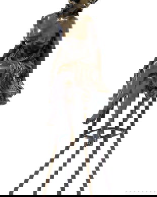 DOAMNA LA BAR - STATUETA DIN BRONZ PE SOCLU DIN MARMURA