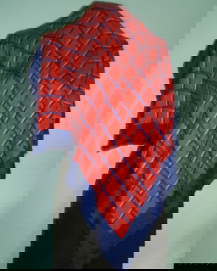 Esarfa matase naturala rosu si albastru