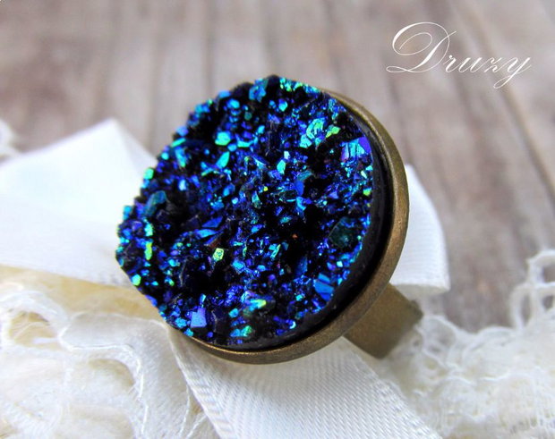 Inel druzy blue&bronz REZERVAT!