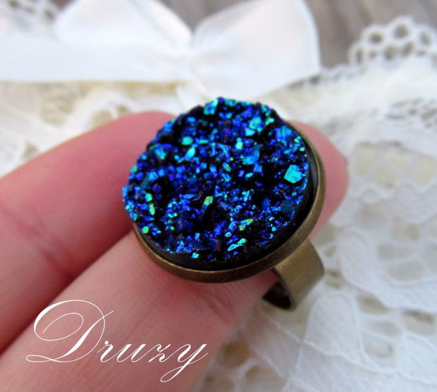 Inel druzy blue&bronz REZERVAT!