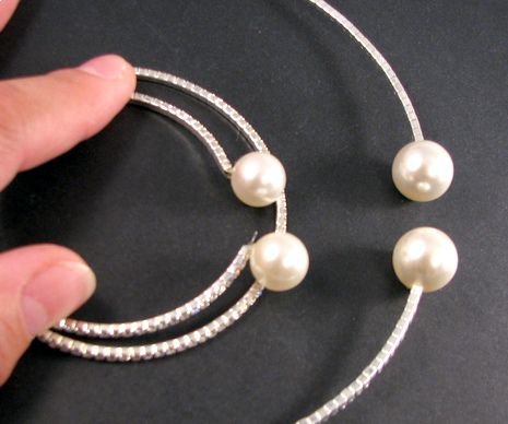 6058 - SET Baza colier, baza bratara, argintiu, rhinestones, perle acrilice