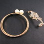 6088 - SET Baza bratara, cercel ear cuff, auriu, rhinestones, perle acrilice