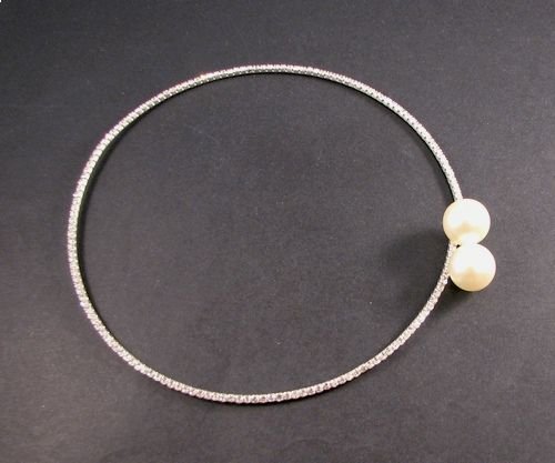 6089 - Baza colier, argintiu, rhinestones, perle acrilice