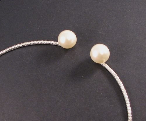 6089 - Baza colier, argintiu, rhinestones, perle acrilice