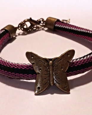 Bratara snur tribal 6mm si slider fluture bronz