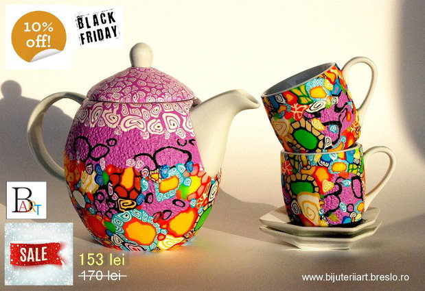 Set Ceainic insotit de Doua Cesti cu Farfurioare GOA Colors - Goa Trance Collection