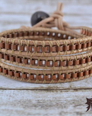 Bratara wrap snur de piele si lant ''Casual''