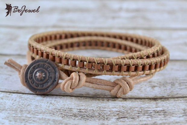 Bratara wrap snur de piele si lant ''Casual''