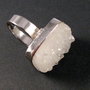 6522 - Inel reglabil, agata druzy alba, aliaj metalic inoxidabil