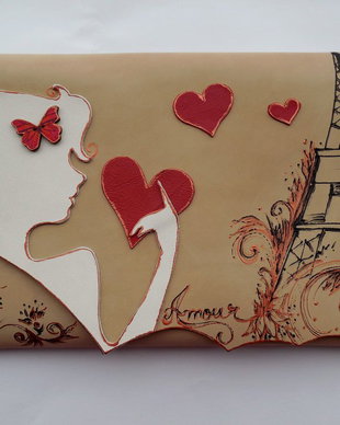 poseta plic handmade unicat din piele - From Paris With Love