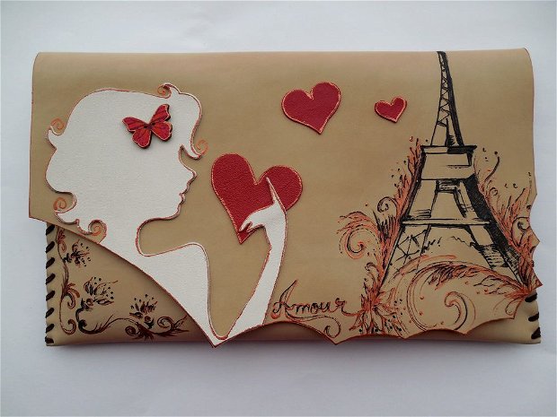 poseta plic handmade unicat din piele - From Paris With Love
