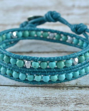 Bratara wrap snur de piele si pietre semipretioase ''Bohemian''