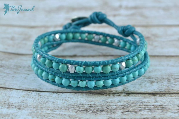 Bratara wrap snur de piele si pietre semipretioase ''Bohemian''