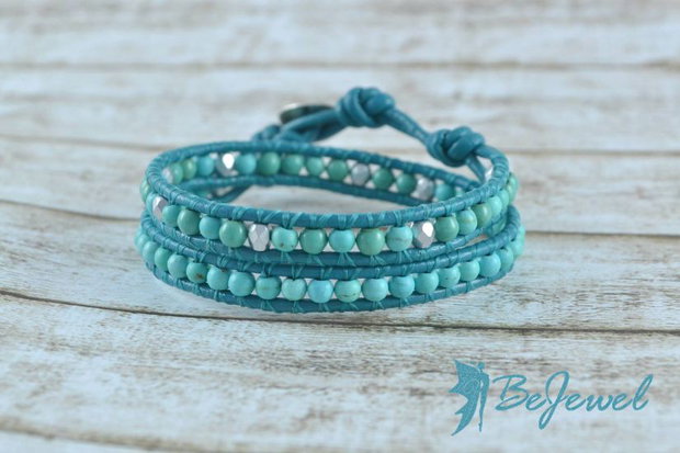 Bratara wrap snur de piele si pietre semipretioase ''Bohemian''