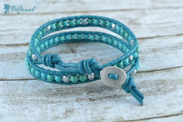 Bratara wrap snur de piele si pietre semipretioase ''Bohemian''