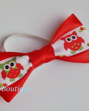 Mini papion pentru Craciun cu bufnite rosu