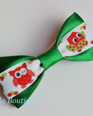 Mini papion pentru Craciun cu bufnite verde
