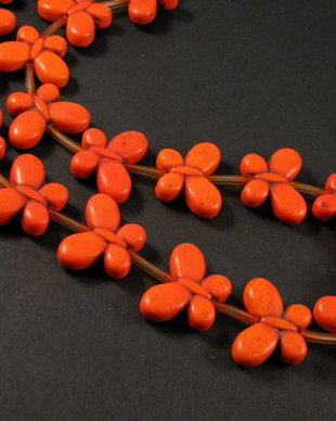 6533 - (16buc) Margele, howlit de sinteza, fluturi, orange