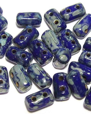 Margele rulla, 3x5 mm, Opaque Blue - Picasso Silver