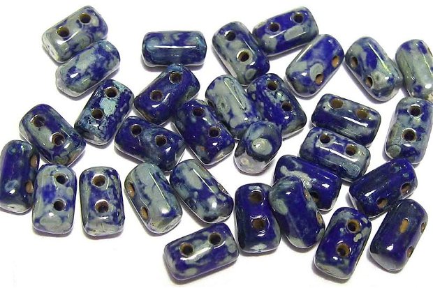 Margele rulla, 3x5 mm, Opaque Blue - Picasso Silver