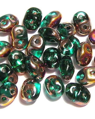 Margele din sticla, Superduo, Emerald Semi Bronze Luster