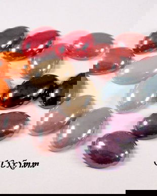 6528 - (15buc) Cabochon, sticla, multicolor, orange beige lila mov roz, oval, sidefat