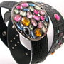 6526 - Curea, imitatie piele crocodil, negru, cabochoane sticla multicolora