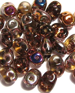 Margele din sticla, Superduo, Dark Topaz Semi Bronze Luster-ZE10230