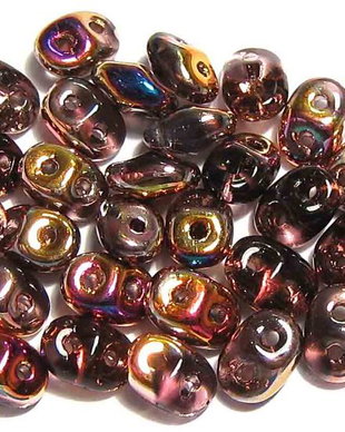 Margele din sticla, Superduo, Amethyst Semi Bronze Luster