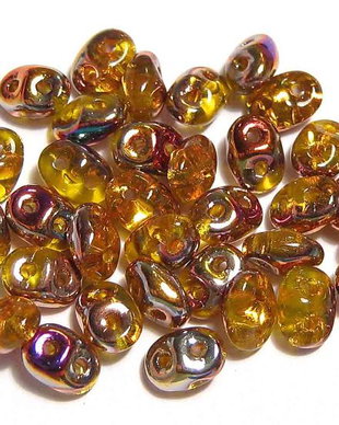 Margele din sticla, Superduo, Amber Semi Bronze Luster-ZE80020