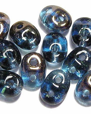 Margele din sticla, Superduo, Luster Bronze 1/2 - Aquamarine-60020