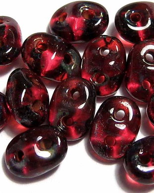 Margele din sticla, Superduo, Margele din sticla, Superduo, Siam Ruby - Picasso Silver