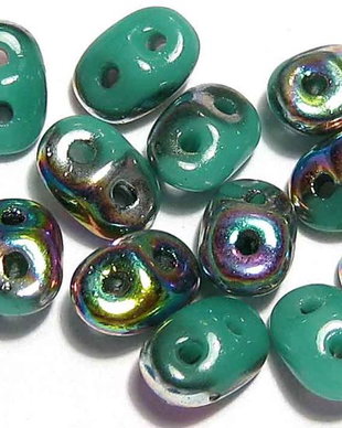 Margele din sticla, Superduo, Vitral - Green Turquoise