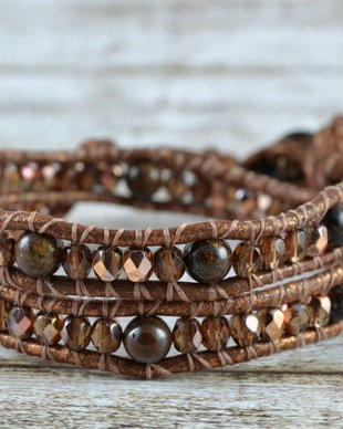 Bratara wrap snur de piele si cristale ''Diane''