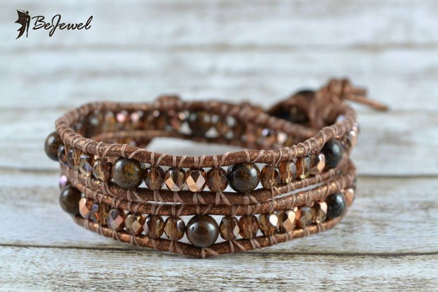 Bratara wrap snur de piele si cristale ''Diane''