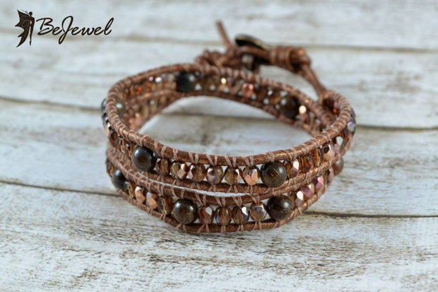 Bratara wrap snur de piele si cristale ''Diane''