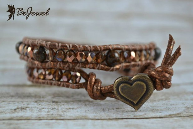 Bratara wrap snur de piele si cristale ''Diane''