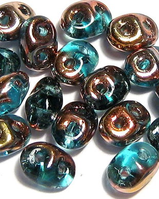 Margele din sticla, Superduo, Copper - Aqua