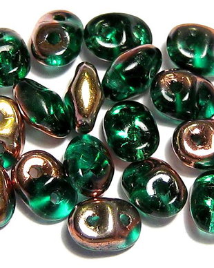 Margele din sticla, Superduo, Emerald - Capri Gold