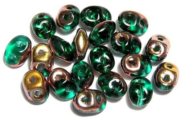 Margele din sticla, Superduo, Emerald - Capri Gold