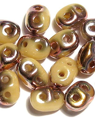 Margele din sticla, Superduo, Opaque Ivory Capri Gold