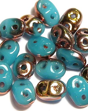Margele din sticla, Superduo, Blue Turquoise - Capri Gold-63030